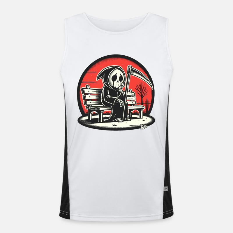 Lonely Grim Reaper on a Park Bench Men's Functional Contrast Tank Top 