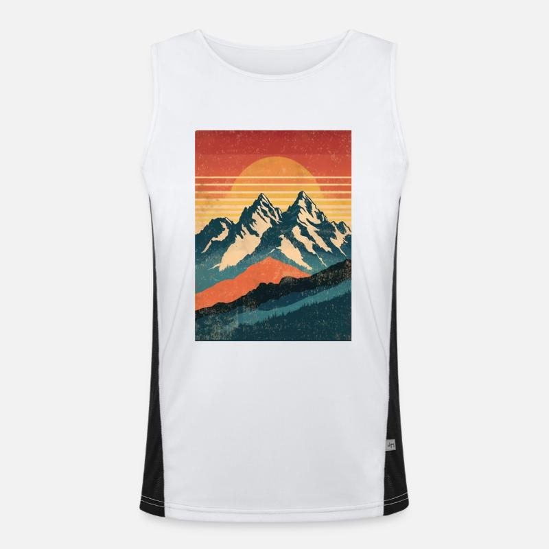 Retro Mountains with Sunset Men's Functional Contrast Tank Top 