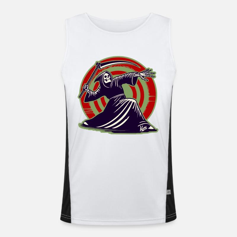 Sport is murder, Grim Reaper throws the scythe Men's Functional Contrast Tank Top 
