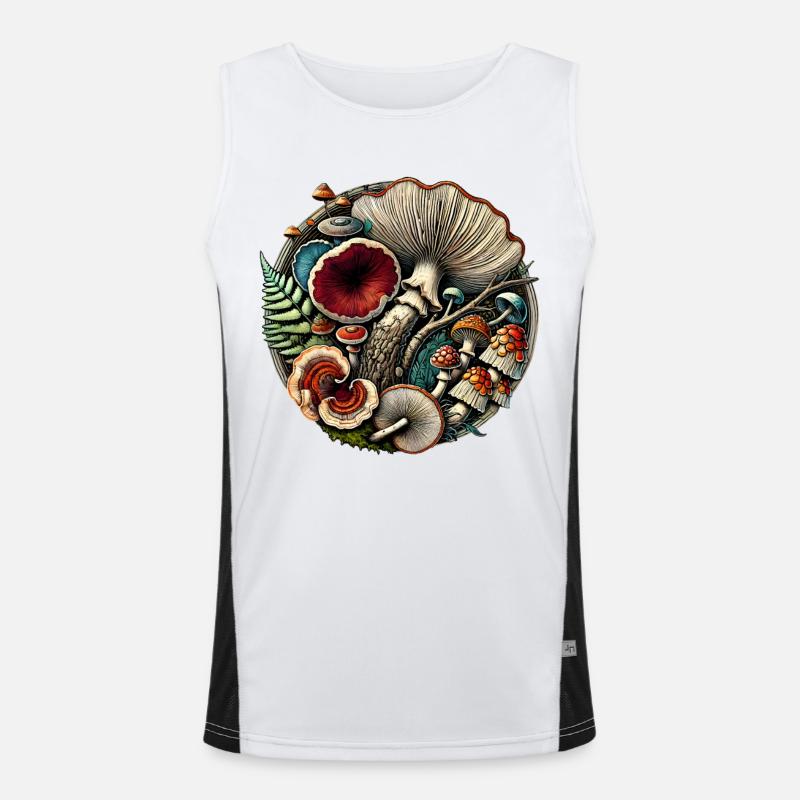 Conception complexe de champignons et d’éléments forestiers Débardeur respirant contrasté Homme 