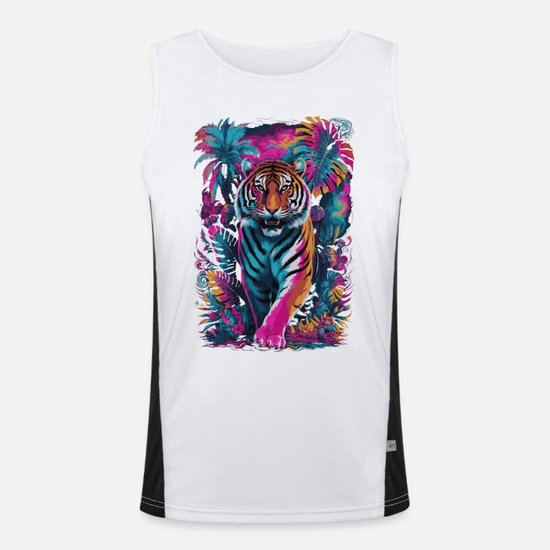 Psychedelischer Tiger im lebendigen Dschungel-Design Funktionelles Kontrast-Tank Top für Männer 