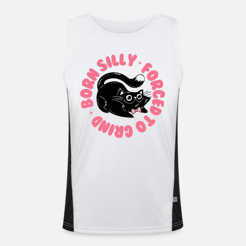 Born Silly, Forced to Grind – Funny Cat Men's Functional Contrast Tank Top 