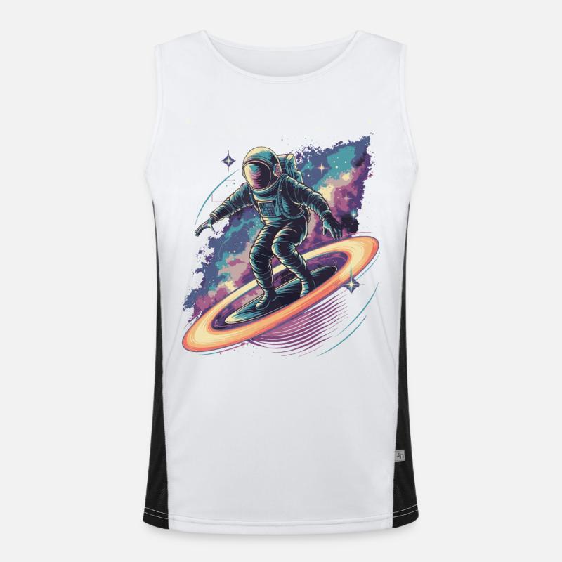 Astronaut surft in den kosmischen Ringen Funktionelles Kontrast-Tank Top für Männer 