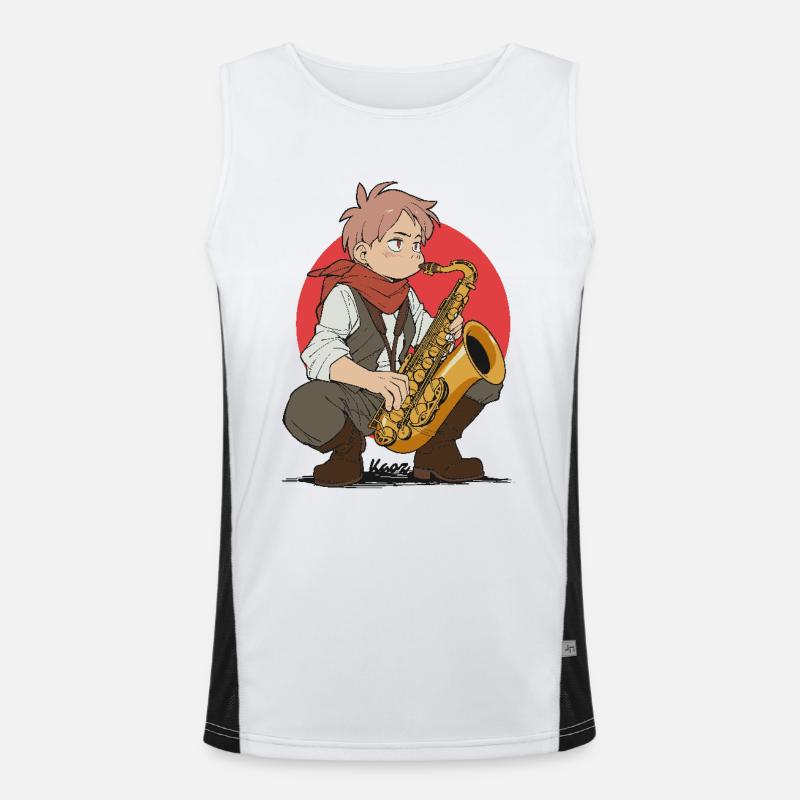 Junge spielt Saxophon Funktionelles Kontrast-Tank Top für Männer 