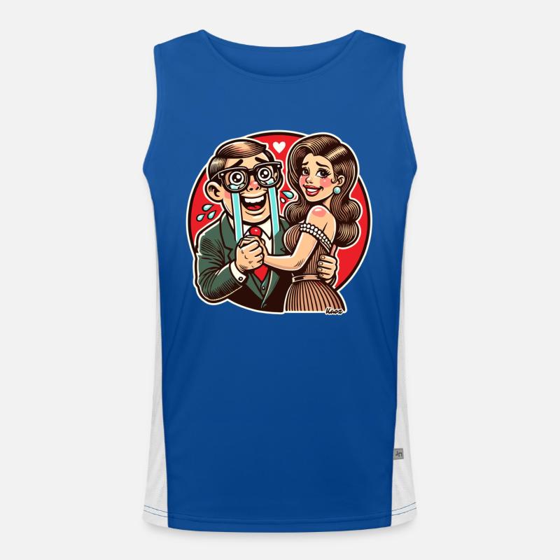 Glückliche Nerd mit attraktiver Ehefrau Funktionelles Kontrast-Tank Top für Männer 