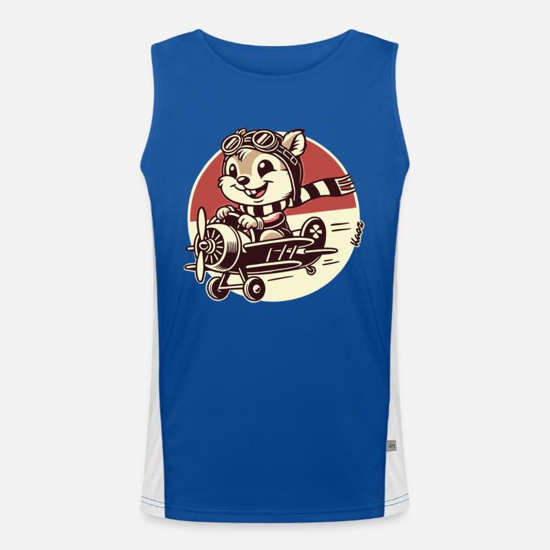 Lustiger Eichhörnchen Pilot im Propeller-Flugzeug Funktionelles Kontrast-Tank Top für Männer 