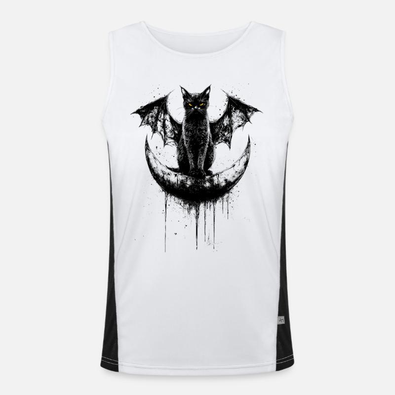 Gothic Black Cat Bat Wings Crescent Moon Dark Men's Functional Contrast Tank Top 