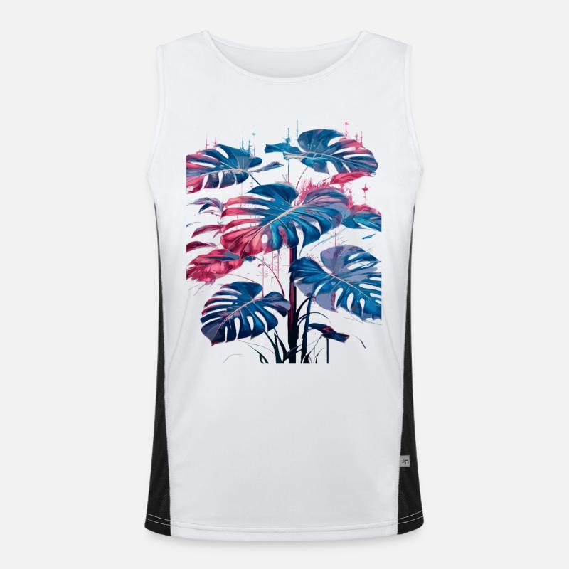 Retro Monstera Plant Neon Synthwave Men's Functional Contrast Tank Top 