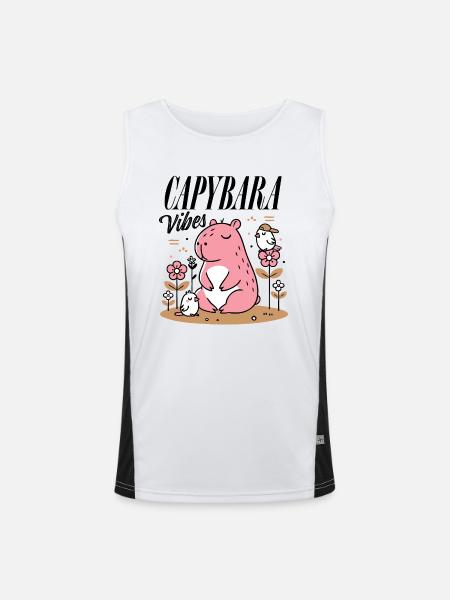 Relaxed capybara with friends - Men's Functional Contrast Tank Top - white/black