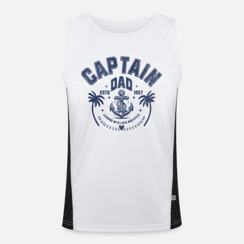Captain Dad Design with Anchor and Palm Tree Men's Functional Contrast Tank Top 