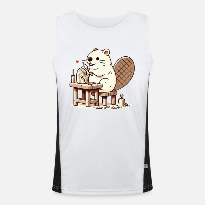 Biber als Bildhauer baut mit Holz Funktionelles Kontrast-Tank Top für Männer 