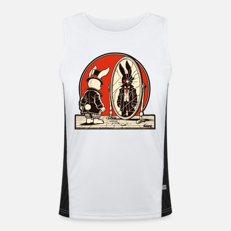 Dark rabbit in front of a broken mirror Men's Functional Contrast Tank Top 