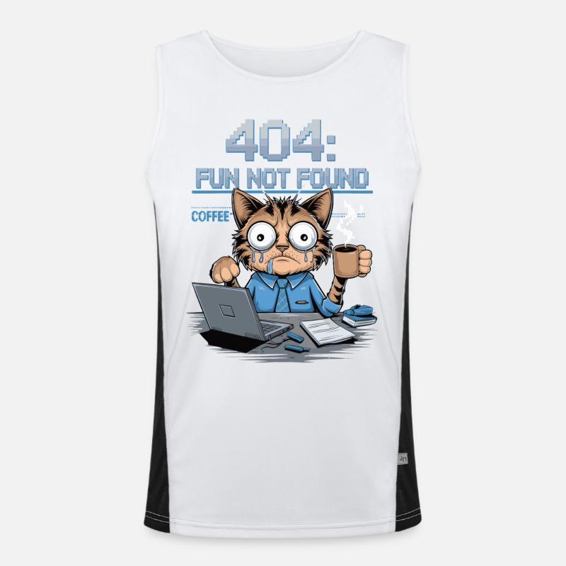 404 Fun Not Found - Funny Cat Coffee Work Meme Men's Functional Contrast Tank Top 