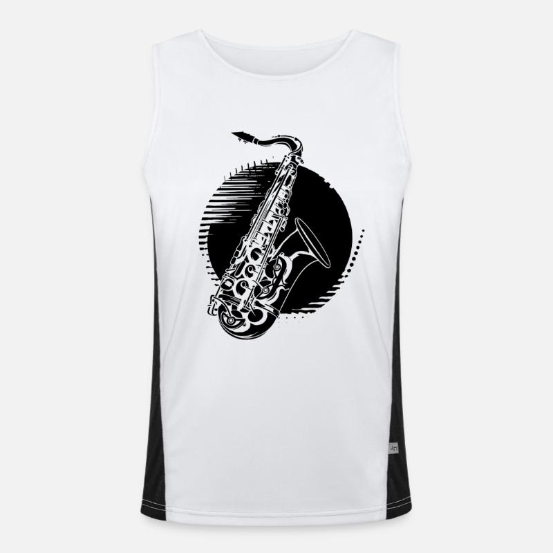 Saxophone Drawing - Men's Functional Contrast Tank Top  - white/black