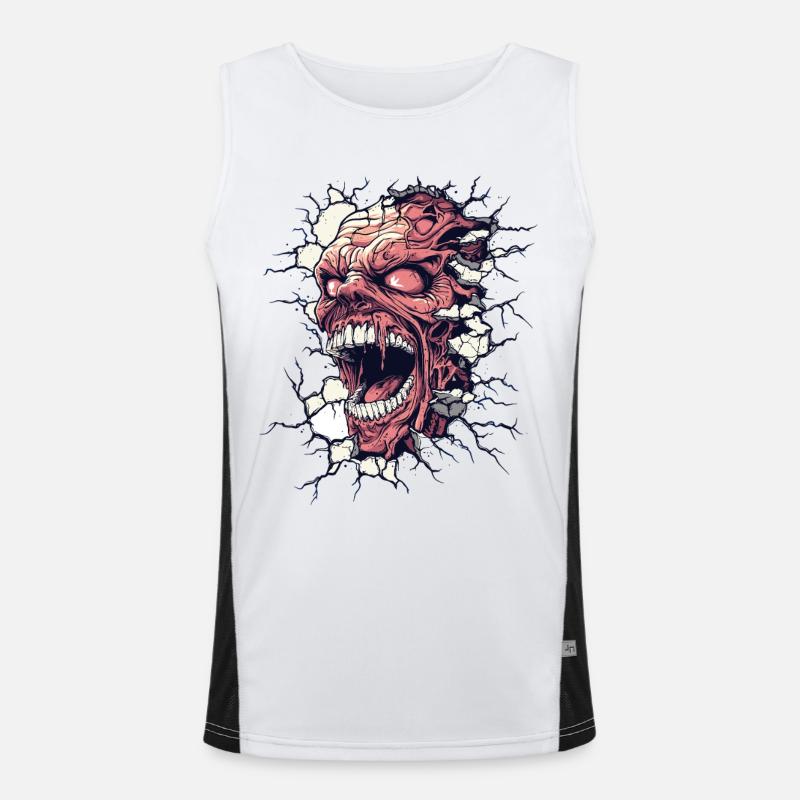Monster Breaks Through the Wall – Horror Design Men's Functional Contrast Tank Top 