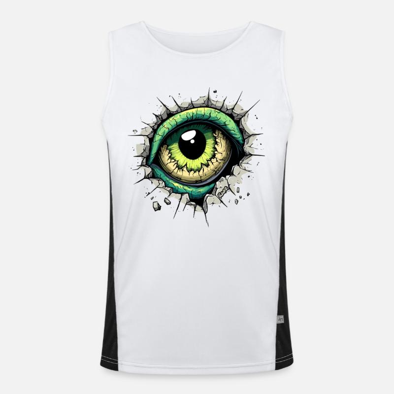 Œil de monstre jetant un coup d’œil à travers le trou dans le mur Débardeur respirant contrasté Homme 
