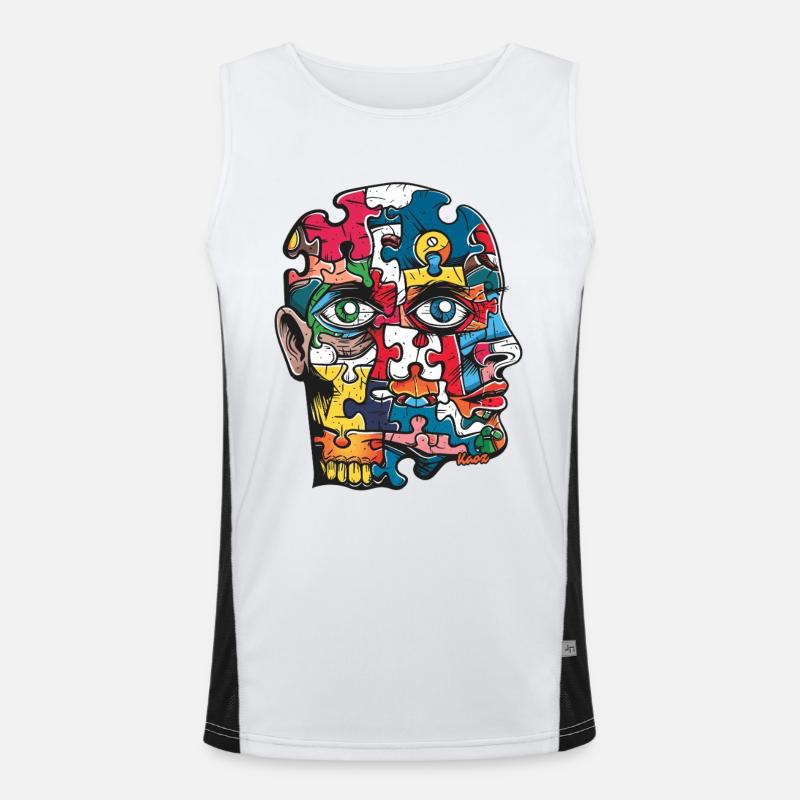 abstract art and puzzle face Men's Functional Contrast Tank Top 