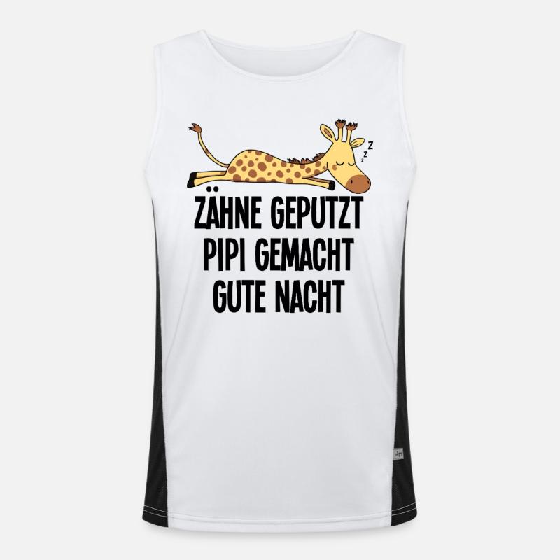 Giraffe Funny Sleeping Motif Teeth Brushed Night Men's Functional Contrast Tank Top 