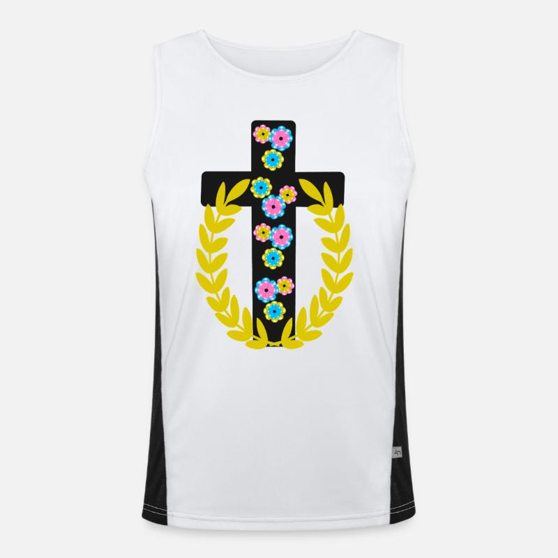 Croix Jésus Croix Fleurs Débardeur respirant contrasté Homme 