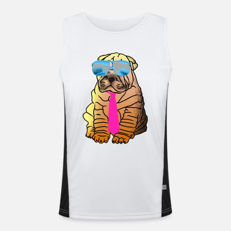 Süßer Mops mit Sonnenbrille und Krawatte Funktionelles Kontrast-Tank Top für Männer 