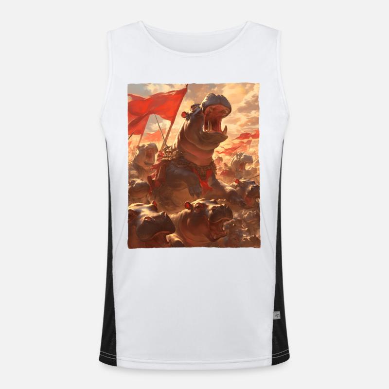 Epische Nilpferd Revolution Kunstvolles Gemälde Funktionelles Kontrast-Tank Top für Männer 
