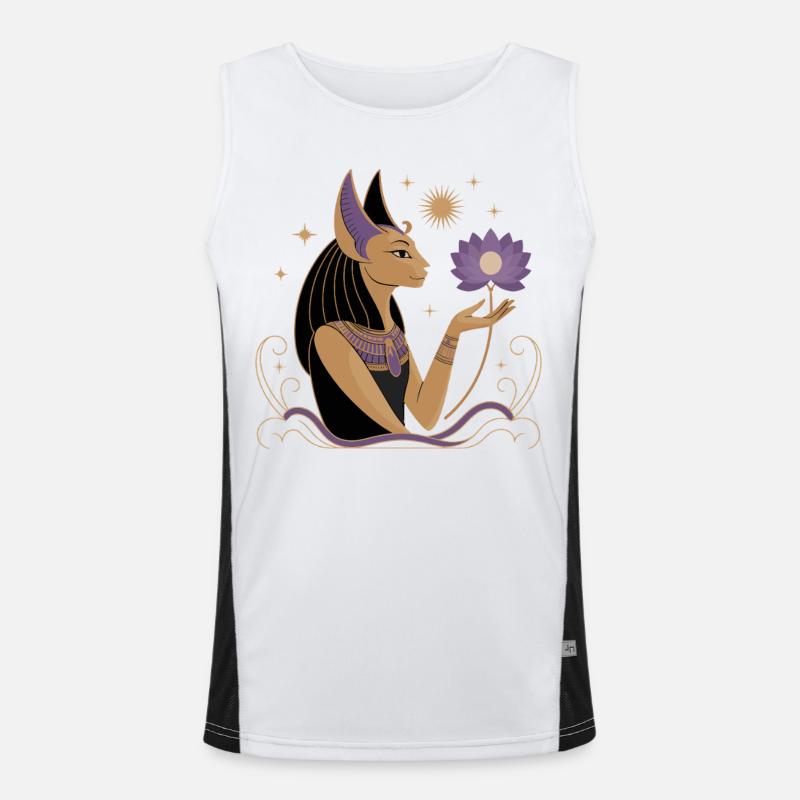 Heiterer Bastet Mit Einer Lotusblume Funktionelles Kontrast-Tank Top für Männer 