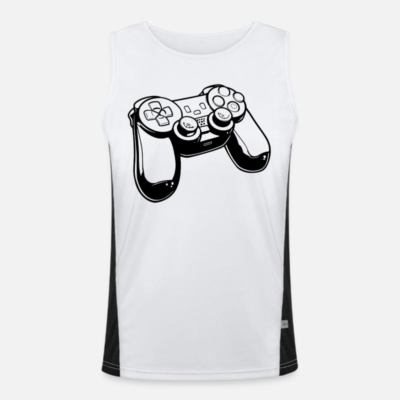 Gaming Controller Drawing - Men's Functional Contrast Tank Top  - white/black