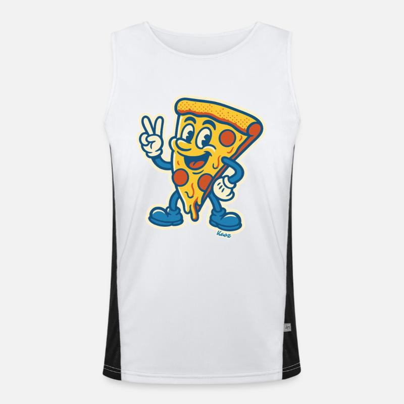 Grinning pizza with peace sign - Men's Functional Contrast Tank Top  - white/black