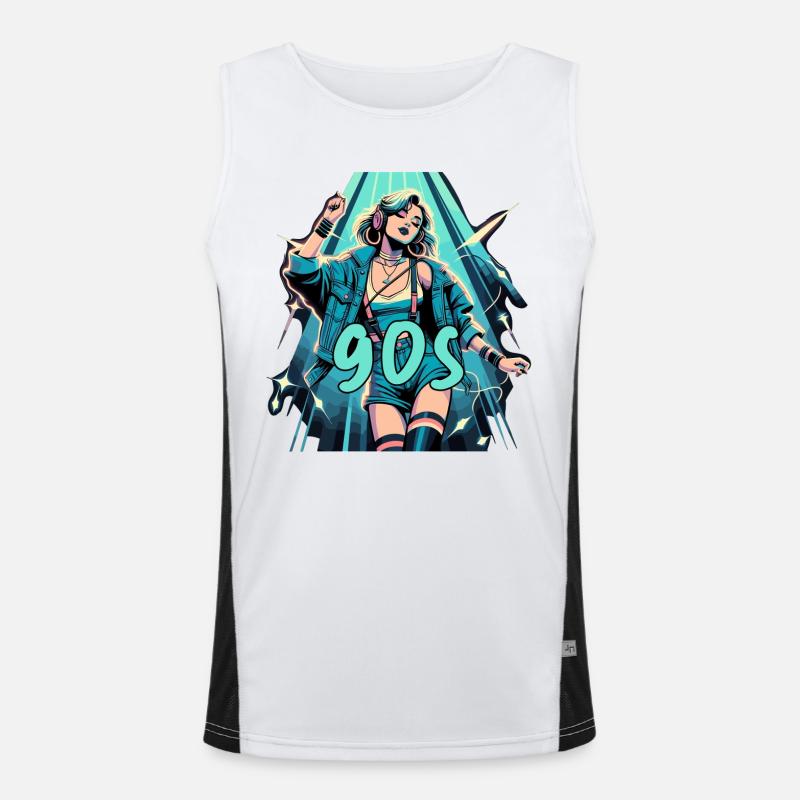 Frau tanzt Tanzen 90er Retro Disco Disko Geschenk Funktionelles Kontrast-Tank Top für Männer 