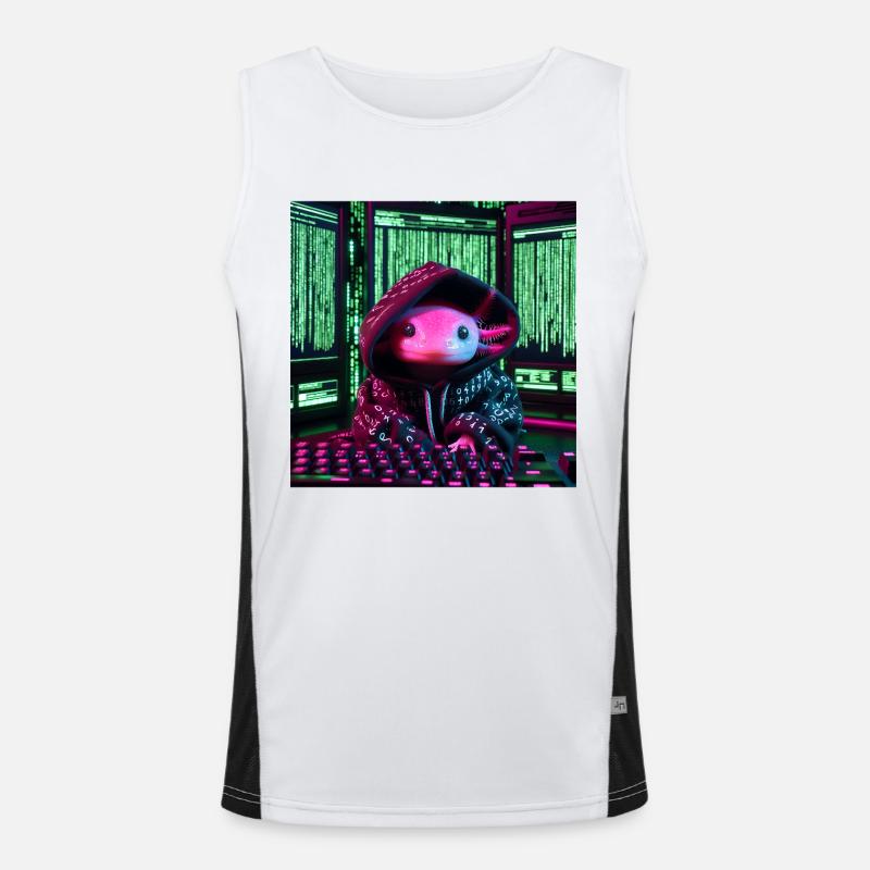 Cyber axolotl in digital code look Men's Functional Contrast Tank Top 