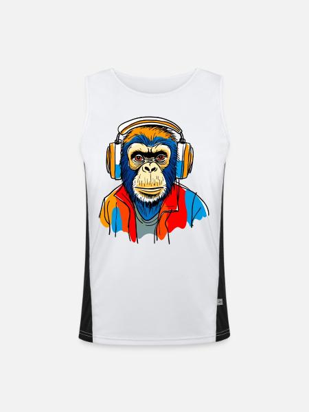 Monkey with headphones - Men's Functional Contrast Tank Top  - white/black - Front