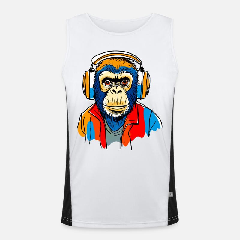 Monkey with headphones - Men's Functional Contrast Tank Top  - white/black