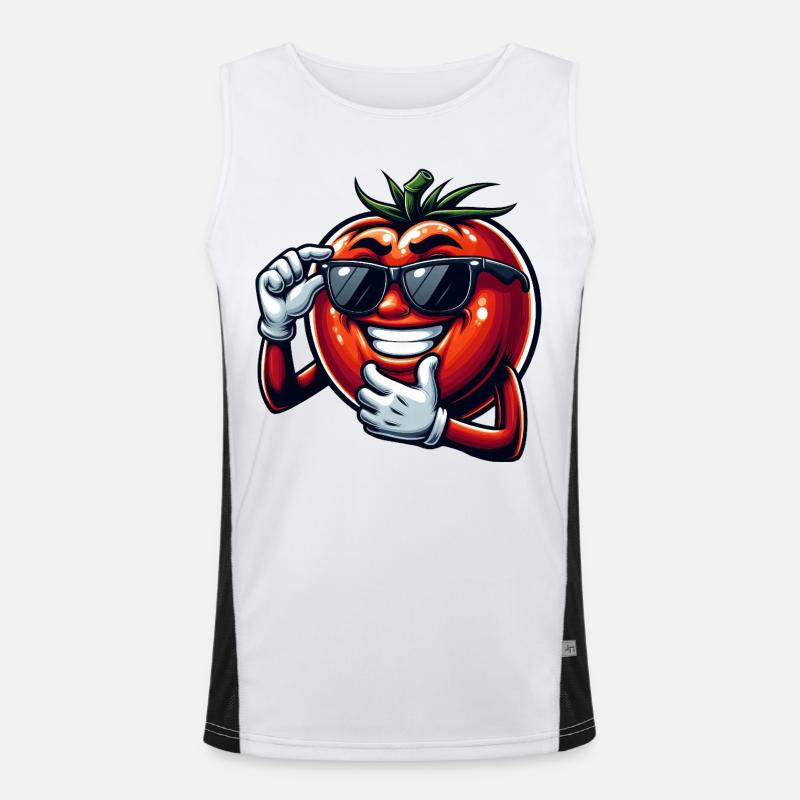 Coole Tomate mit Sonnenbrille Sommer Eitelkeit Funktionelles Kontrast-Tank Top für Männer 