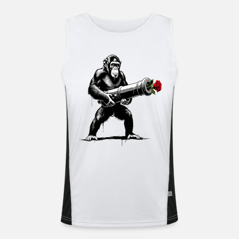 Peace Not War - Monkey with Rose Cannon Men's Functional Contrast Tank Top 