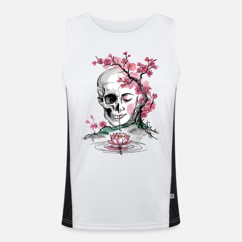 Cherry Blossom Skull and Zen Face Art Men's Functional Contrast Tank Top 