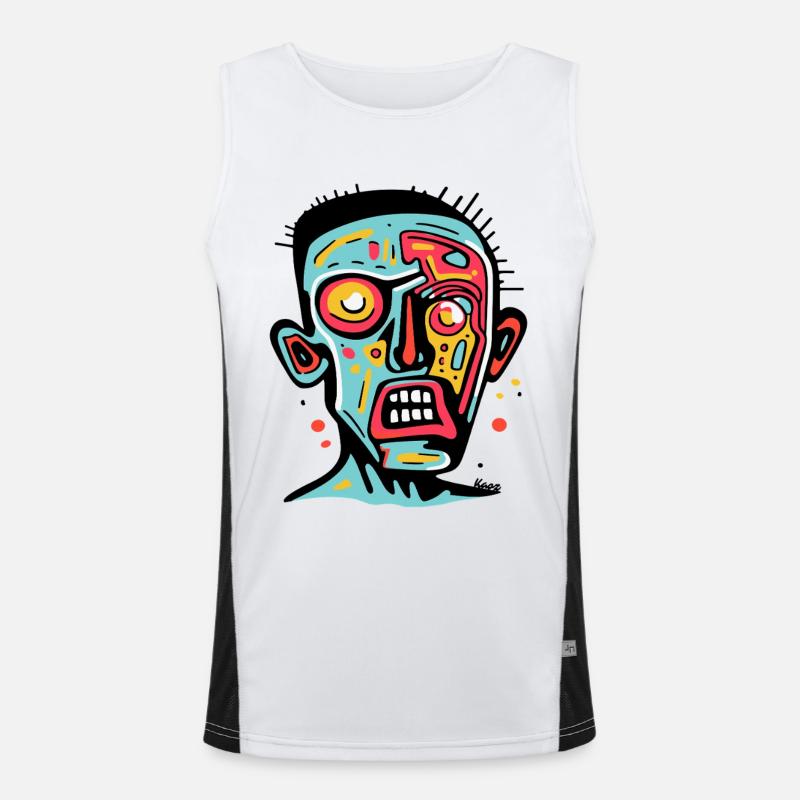 Visage coloré dans un style de bande dessinée abstraite Débardeur respirant contrasté Homme 