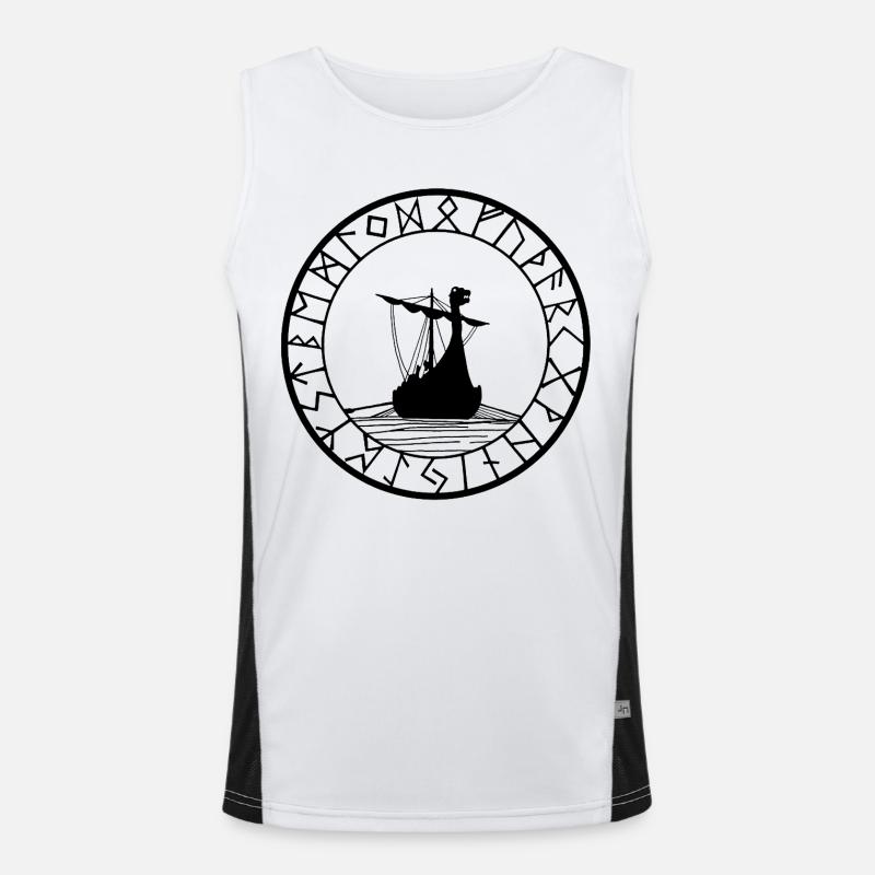 Schwarzes Wikinger-Langschiff und Kompass Funktionelles Kontrast-Tank Top für Männer 