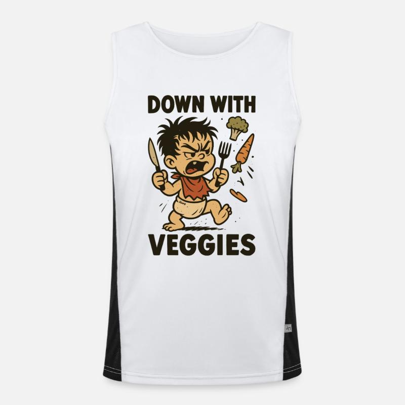 Wütendes Kind mit Besteck und Gemüse Funktionelles Kontrast-Tank Top für Männer 