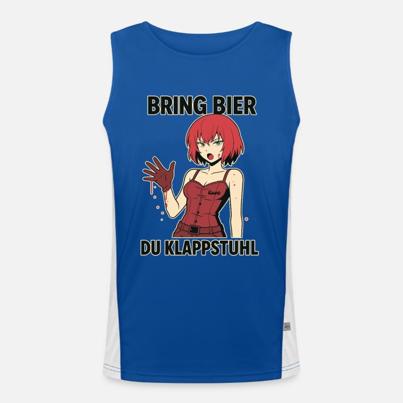 Comic Frau mit rotem Outfit und Spruch Funktionelles Kontrast-Tank Top für Männer 