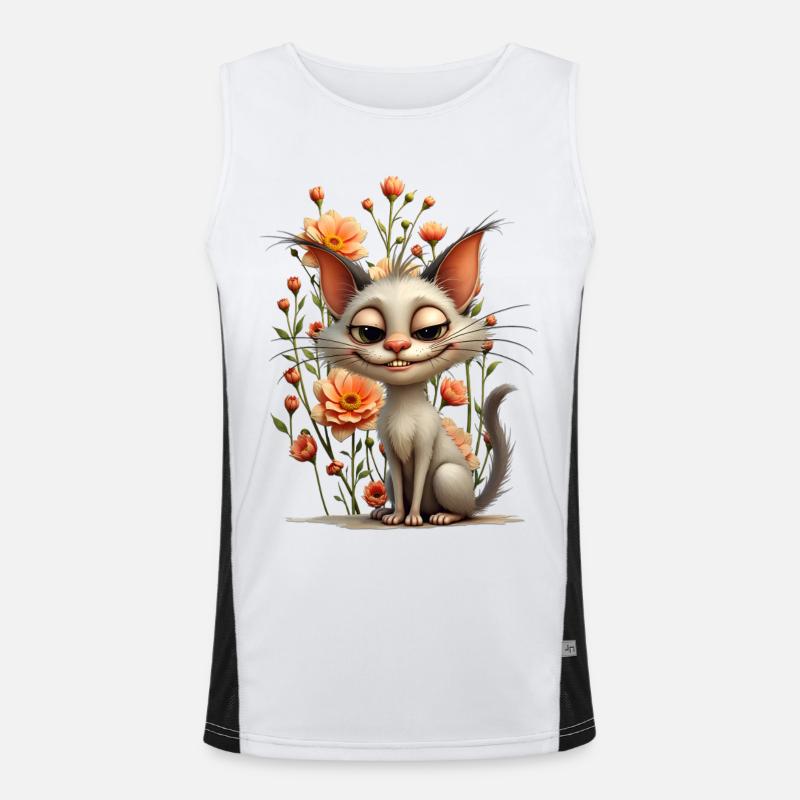 Die verschmitzte Katze Melodie und die florale Pracht. Funktionelles Kontrast-Tank Top für Männer 