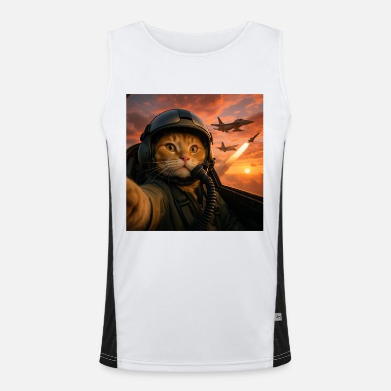 Selfie Squad Cat Funny Fighter Pilot Meme Cat Men's Functional Contrast Tank Top 