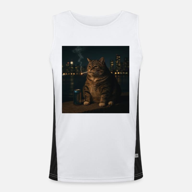 Funny Smoking Cat Meme Stupid Brainrot  Men's Functional Contrast Tank Top 
