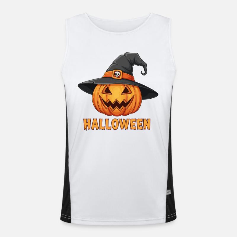 Spooky Halloween Jack-o'-lantern with witch hat - Men's Functional Contrast Tank Top  - white/black