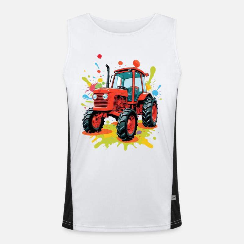 Colorful tractor art design Men's Functional Contrast Tank Top 