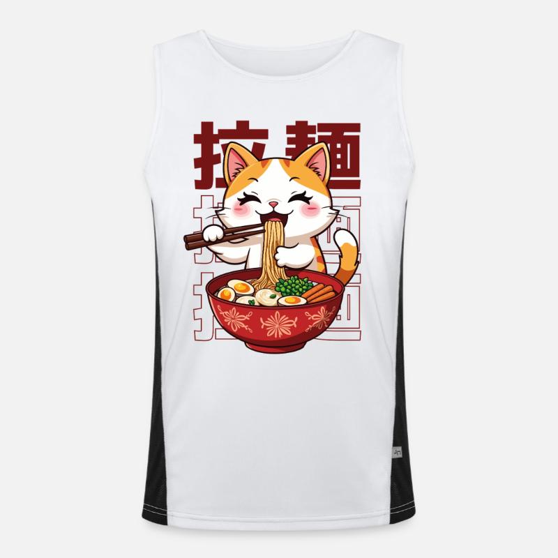 Japanese Ramen Eating Kitten Men's Functional Contrast Tank Top 