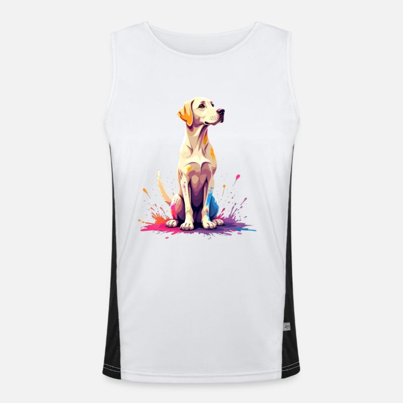 Bunter Labrador Hundeportrait auf Sprayfarben Funktionelles Kontrast-Tank Top für Männer 