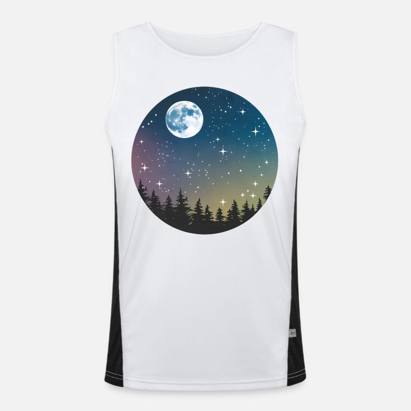 Celestial Night Forest Pattern - Men's Functional Contrast Tank Top  - white/black