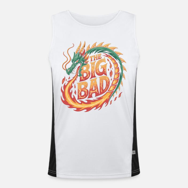 Dragon design with fire writing - Men's Functional Contrast Tank Top  - white/black