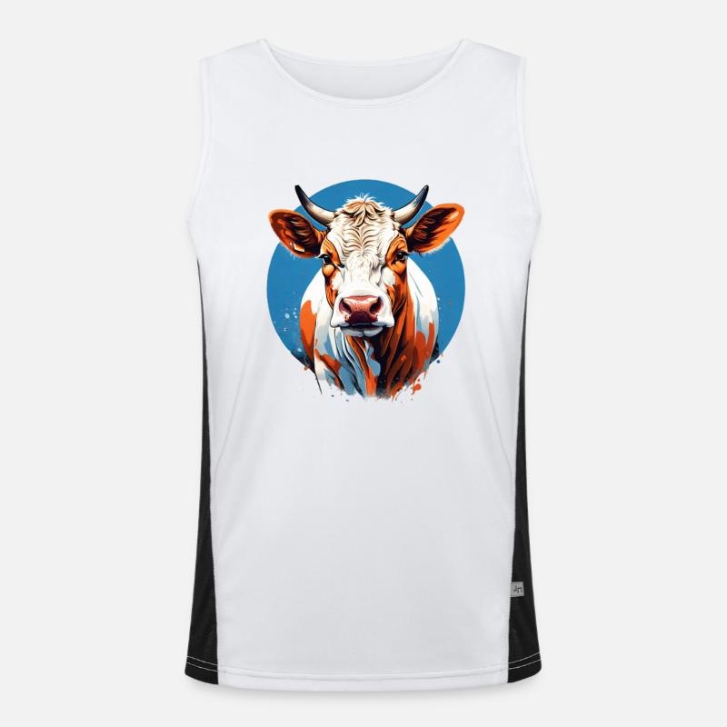 Expressive cow portrait in modern art Men's Functional Contrast Tank Top 