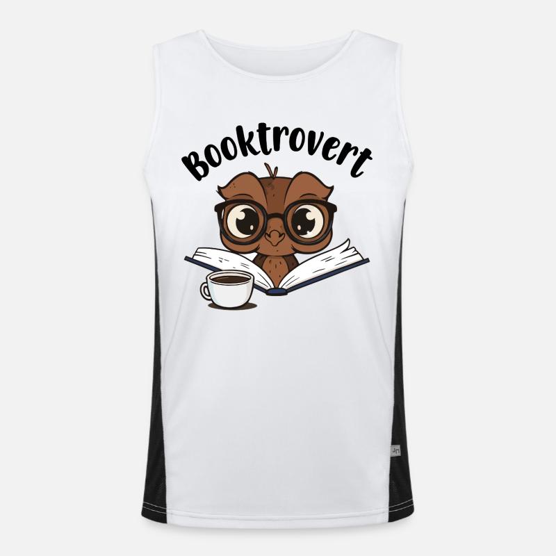 Booktrovert Eule mit Buch und Kaffee Funktionelles Kontrast-Tank Top für Männer 